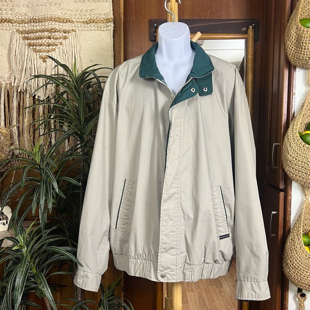 Members Only Jacket Mens XLT Tall Beige Bomber Plaid Lined Full Zip Retro Light